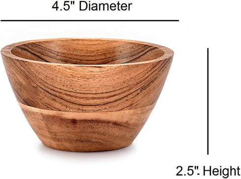 NIRMAN Acacia Wood Bowl Set of 4 for Kitchen, Nuts, Candy, Appetizer, Snacks, Olive (4.5" x 4.5" x 2.5")