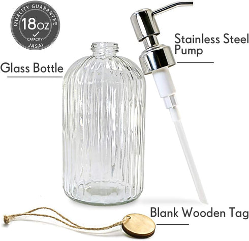 18 Oz JASAI Clear Glass Soap Dispenser with Rust Proof Stainless Steel Pump, Refillable Liquid Hand soap Dispenser