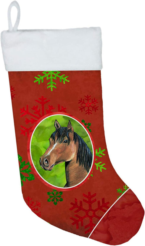Caroline's Treasures SB3124-CS Holiday Christmas Stocking - Horse Red Snowflakes, Fireplace Hanging Decor