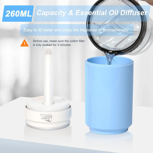 Humidifier for Bedroom, USB and Battery Powered Portable Humidifiers for Home, 2 Mist Modes, Night Light, Auto-Off