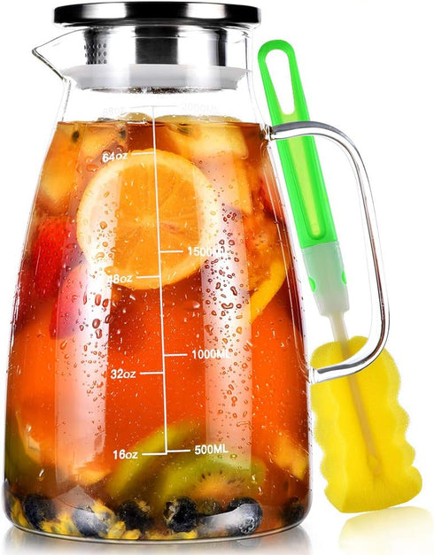 Aofmee Glass Pitcher with Lid, 68oz Water Pitcher with Handle and Precise