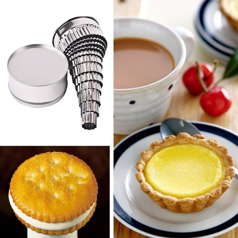 Stainless Steel Round Cookie Biscuit Cutter Set, 12 Pieces, Fluted Edge Graduated Ring Sizes
