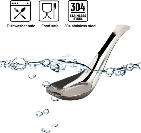 Asian Stainless Steel Soup Spoons Set of 6, Silverware for Ramen, Pho, Wonton, Dumpling Noodles