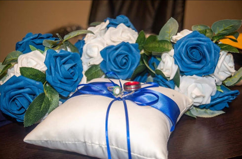 he andi 7.8" Wedding Ring Bearer Pillow Decoration, Double Hearts, Blue