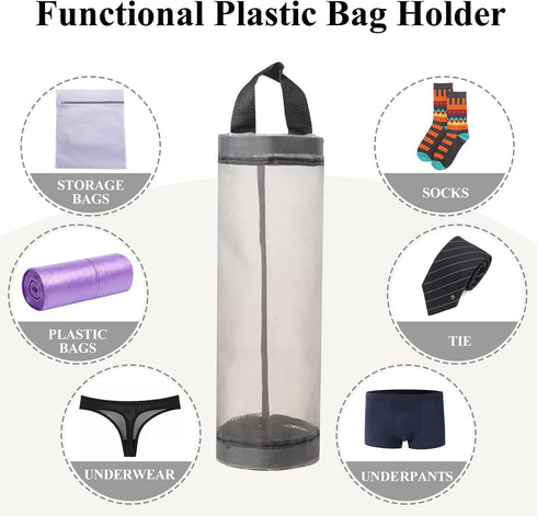 Plastic Bag Holder, Mesh Grocery Bag Dispenser, Hanging Storage Bag (Grey 2 Packs)