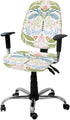 Green Blue Pink Floral Office Chair Cover, Stretchable Computer Chair Seat Cover, Backrest Slipcovers, Rustic Ethnic
