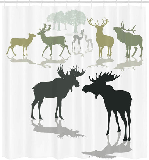 Ambesonne Antlers Shower Curtain, Elk Deer and Fawn Silhouette Forest Theme, 69" W x 75" L