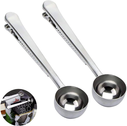 Coffee Scoop Clip Stainless Steel Tablespoon with Long Handle, Multifunction Sealing Bag Clip for Kitchen Tools