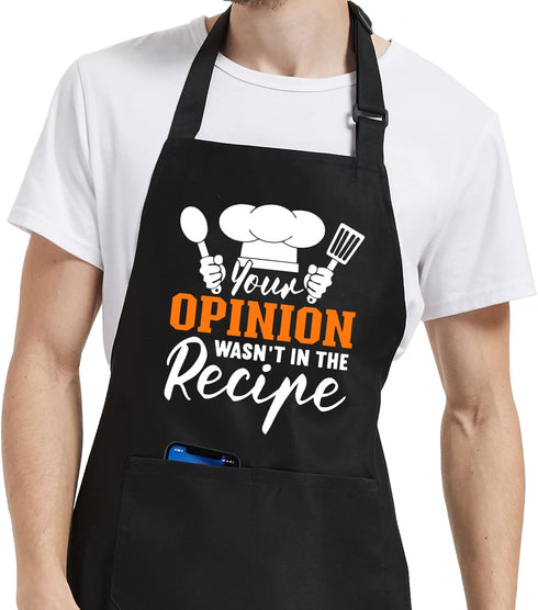 Funny Apron for Men Women, Your Opinion Wasn't in the Recipe Apron for Cooking Grilling BBQ Gifts