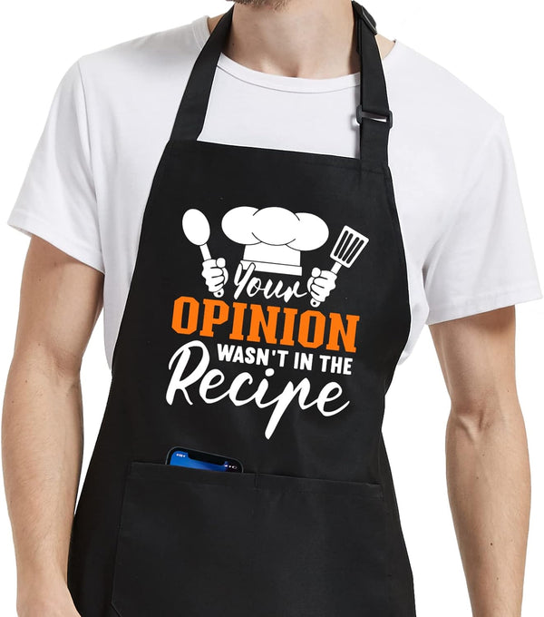 Funny Apron for Men Women, Your Opinion Wasn't in the Recipe Apron for Cooking Grilling BBQ Gifts