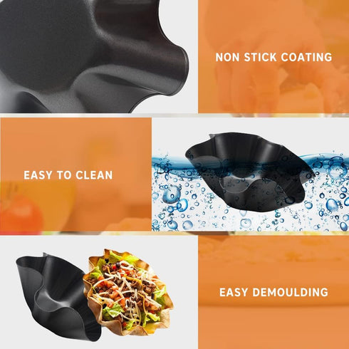 EKDJKK Taco Salad Bowl Maker Molds, 4 Packs Non Stick Carbon Steel Baking Bowls for Taco Shells