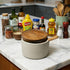 Rliguanrui 3.5" Countertop Handmade Ceramic Salt Cellar with Acacia Wood Lid & Spoon - Wide Mouth Kitchen Jar for Salt