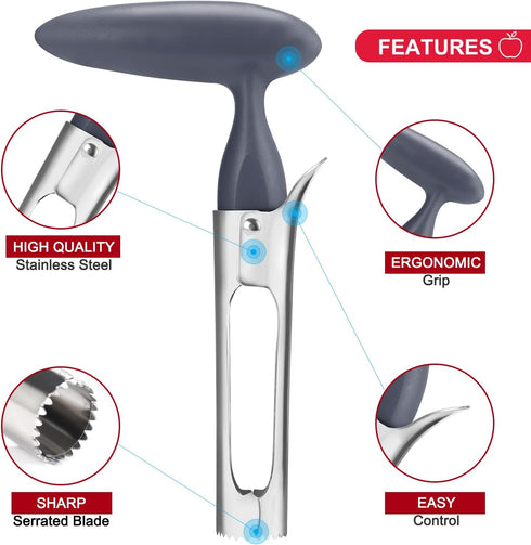 SCHVUBENR Premium Stainless Steel Apple Corer Tool - Easy to Use & Clean - Sharp Serrated Tips for Apple & Pear (Silver)