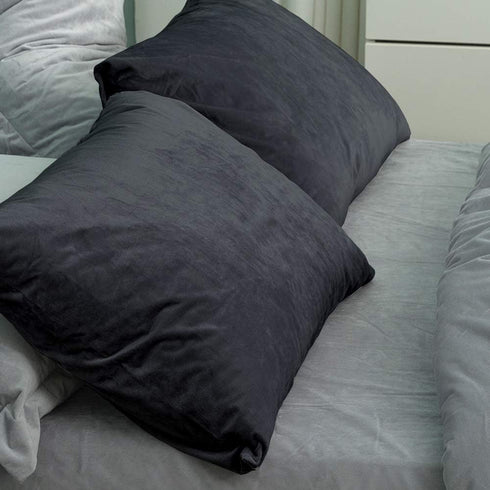 NTBAY 2 Pack Zippered Velvet Pillowcases, Super Soft Cozy Luxury Flannel, 20x30 Inches, Charcoal Grey