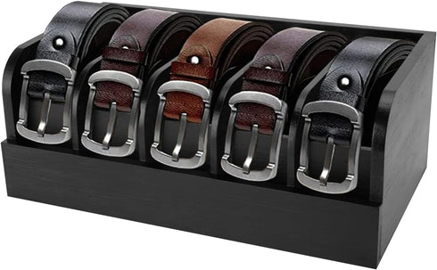 GTI Belt Organizer - 5 Compartments for Closet and Drawer, Bamboo Display Case for Tie and Belt