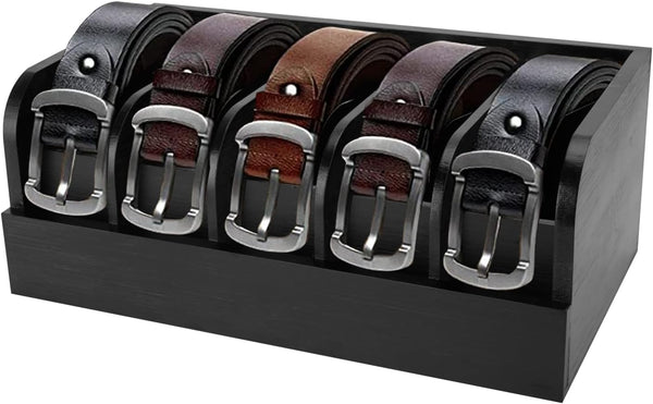 GTI Belt Organizer - 5 Compartments for Closet and Drawer, Bamboo Display Case for Tie and Belt