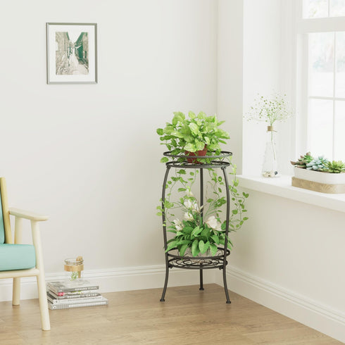 2 27" Plant Stand Indoor Outdoor, Tier Tall Metal Plant Stand Shelf, Heavy Duty Flower Pot Shelf for Corner, Patio