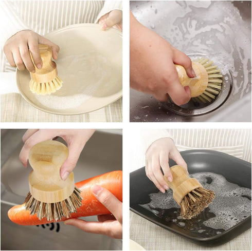 2 Pack Bamboo Dish Scrub Brush, Natural Scrub Cleaning Brush for Dishes, Cast Iron Pots, Household Cleaning