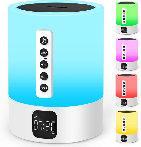 Night Light Bluetooth Speaker Alarm Clock, Sound Machine with White Noise, Touch