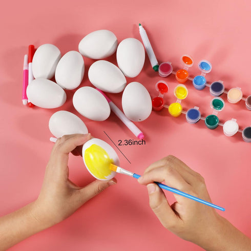 50 Max Fun Pcs White Blank Easter Eggs Ornaments Bulk Decoration for Craft Hanging Plastic Artificial Eggs with Rope