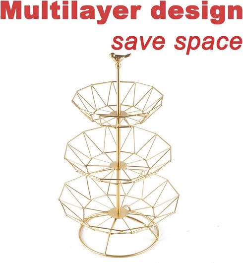Wrought Iron 3 Tier Fruit Tray, Serving Tray for Fruits, Desserts, Candy Buffet Plates for Family Dinner