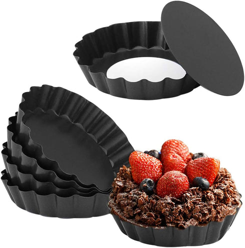 Mini Tart Pan Set of 6, Non-Stick 4 Inch Quiche Pan, Removable Bottom Tart Pan for Pies, Quiche Bakeware, Desserts