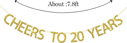 Gold Glitter Cheers to 20 Years Banner - 20th Birthday / Wedding Anniversary Decorations