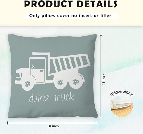 18x18 Set 4 Construction Truck Decor for Toddler Boys Room - Bedroom Playroom Nursery, Truck Pillow Covers