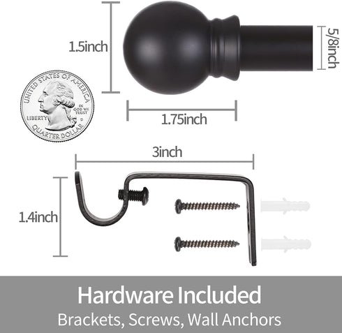 Curtain Rods for Windows 48 to 84-92 Inch, 5/8" Matte Black Stainless Steel Small Rods for Bedroom and Kitchen