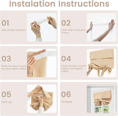 Self-Adhesive Door Curtain for Small Door Window Coverings, 1 Panel, W10 x L42, Beige