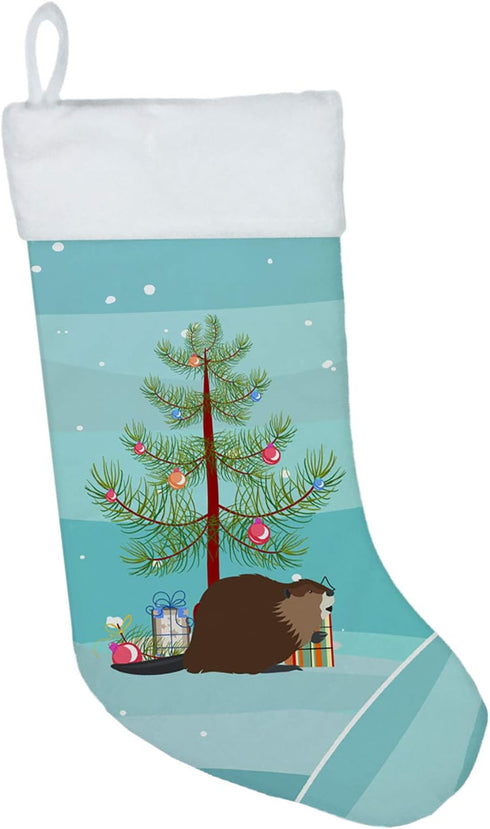 BB9240CS Eurasian Beaver Christmas Stocking by Caroline's Treasures, Teal Fireplace Hanging Stocking for Holiday Decor