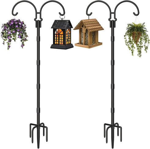 Adjustable Double Shepherds Hooks for Outdoor with Sleeve, 76 Inch Heavy Duty