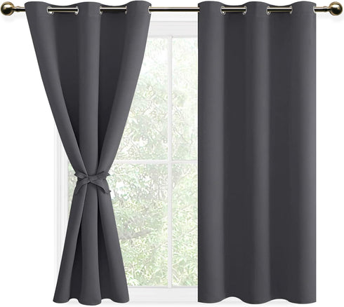 DWCN Blackout Curtains for Bedroom & Living Room, Thermal Insulated Light Blocking Drapes with Tiebacks, 42 x 54
