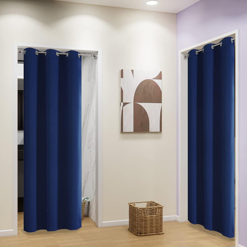 34 Inch, Grommet 34" 54" 2 DUALIFE Navy Blue Kitchen Curtains, Short Blackout Curtains for Kids Bedroom Play Room