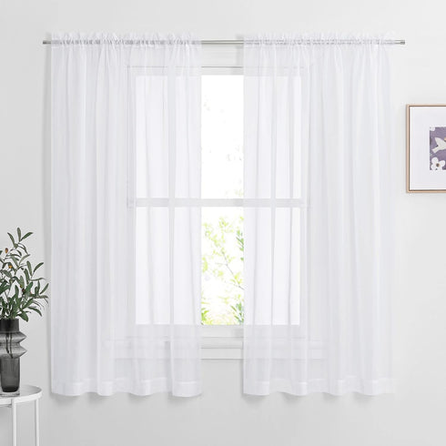 NICETOWN White Sheer Curtains, 63 inch Length for Bedroom, 2 Pieces, 60" W, Rod Pocket Translucent Voile