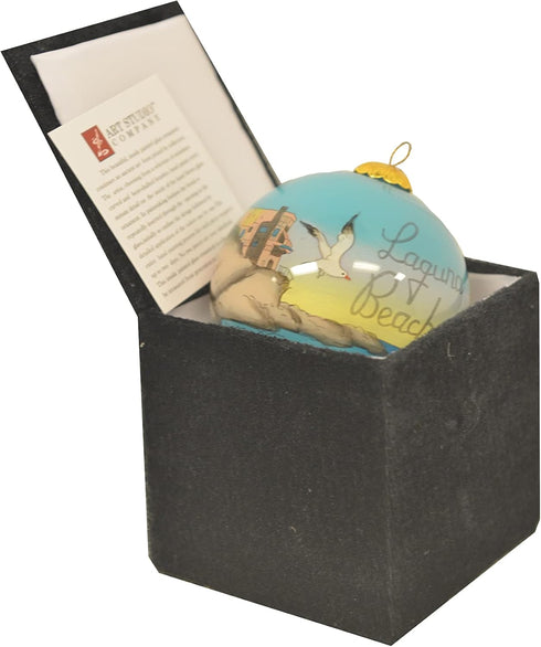Blown Glass Christmas Ornament | Laguna Beach | Hand Painted Inside | Original Art with Gift Box