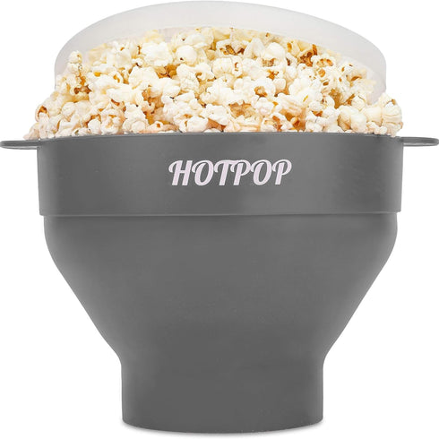 POPCO Silicone Microwave Popcorn Popper - Collapsible Bowl and Dishwasher Safe, 15 Colors Available, Gray