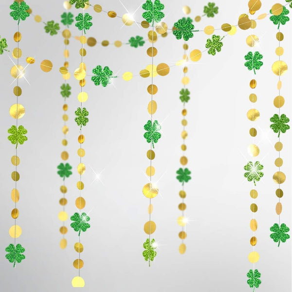 Cheerland Green Shamrock Garland - St Patricks Day Decorations, 52Ft Hanging Streamers