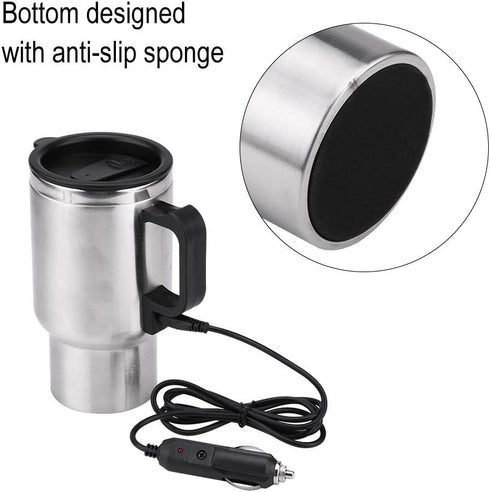 12V Electric Cup for Car, Stainless Steel Travel Heating Cup for Coffee Tea (12V 450ml)