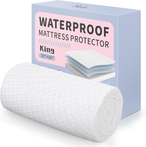 King Size Waterproof Mattress Protector, Rayon from Bamboo Cooling Fitted Cover with Deep Pocket