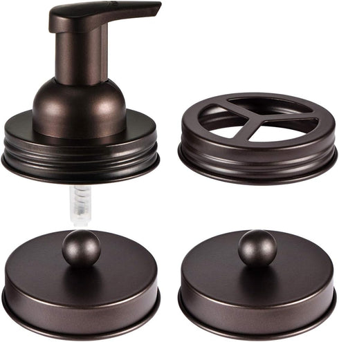Mason Jar Bathroom Accessories Set (4pcs) - Foaming Soap Dispenser, Toothbrush Holder, Apothecary Storage Jars