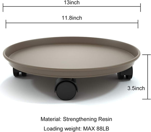 13 Inch 2 Pack Plant Caddy with Wheels, Heavy Duty Round Plant Dolly Tray, Rolling Plant Stand for Indoor Outdoor Use