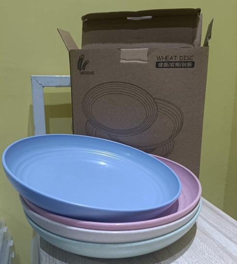 Wheat Straw Plates Set, Lightweight Unbreakable Dinner Dishes, Dishwasher & Microwave Safe (Large 4 Pack 8')