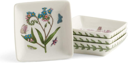 Portmeirion Botanic Garden Mini Square Dish Set of 4, 3", Assorted Florals Motif, Durable Porcelain