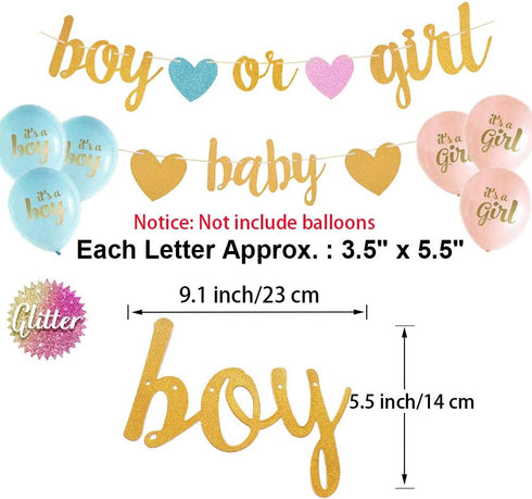 Baby Gender Reveal Decorations - Glitter Letters Banner with Hearts, Tissue Paper Tassels Garland Set