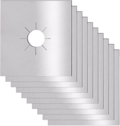 XZSUN Gas Stove Burner Covers 10 Pack - 0.2mm Double Thickness Reusable Protectors for Kitchen & Cooking (Silver)