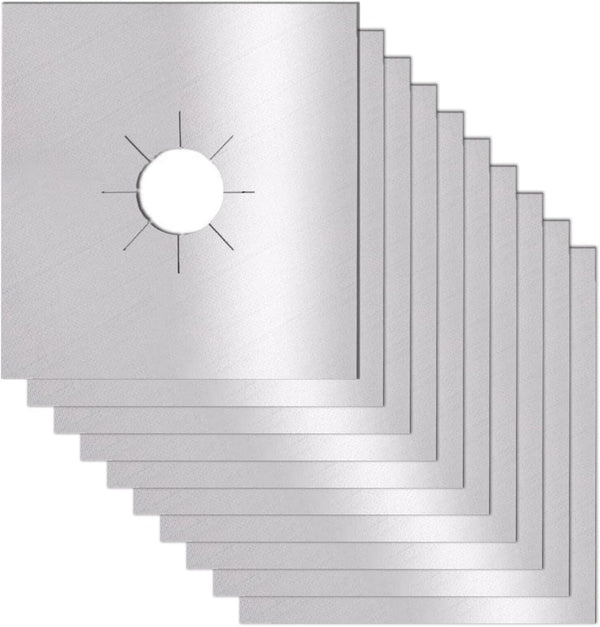 XZSUN Gas Stove Burner Covers 10 Pack - 0.2mm Double Thickness Reusable Protectors for Kitchen & Cooking (Silver)