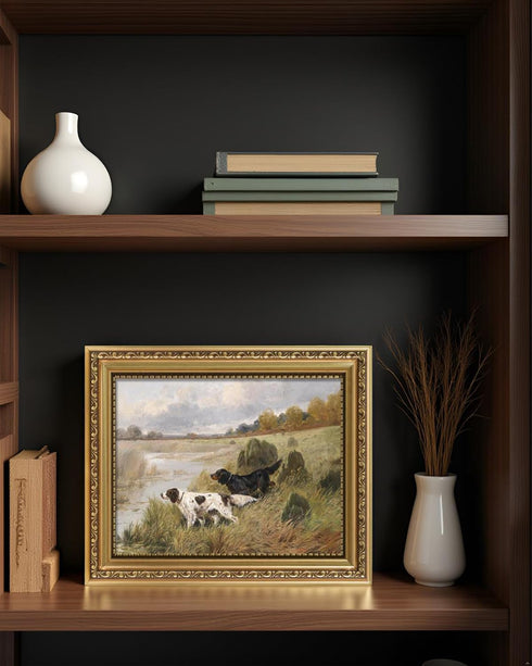 8x10 inch ARPEOTCY Vintage Gold Framed Wall Art, Retro River Dog Landscape Paintings, Small Canvas Prints Artwork