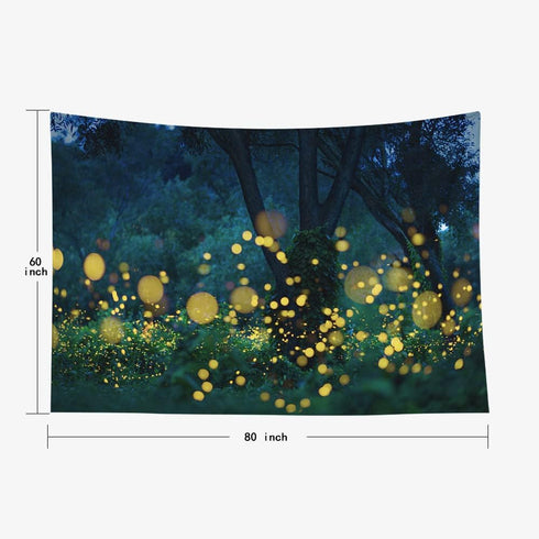 EMMTEEY Fantasy Tapestry Lampyridae Night Trees Lightning Bugs Fireflies Wall Tapestry Wall 80X60 Tapestry Present for Friends Families
