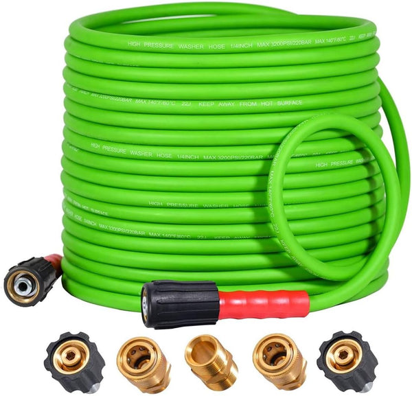 YAMATIC Super Flexible Pressure Washer Hose 50FT, Kink Resistant Extension with Leak-Free M22 Female & 3/8" Quick
